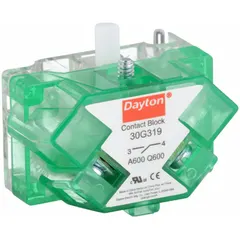 This contact block provides a single normally open (1NO) momentary switching action. It features screw terminals for secure wiring connections and is compatible with the Universal series. Designed for use in industrial control panels, push-button stations, and machine control circuits where momentary actuation is required.