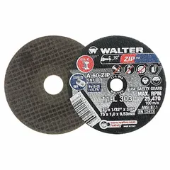 General purpose Type 1 cut-off wheel for carbon and stainless steel. Aluminum oxide construction with 60 grit. Thin 1/32" profile for reduced material loss. Suitable for light-duty metal fabrication, maintenance, and repair tasks.
