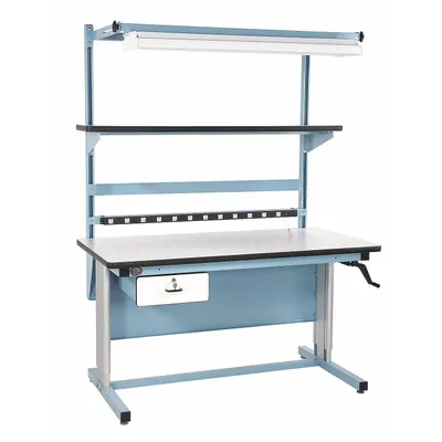 PRO-LINE Workstation: Adj Ht, Laminate, 72 in x 30 in, 330 lb Overall Load Capacity - Workstations with Power, Storage & Overhead Lighting
