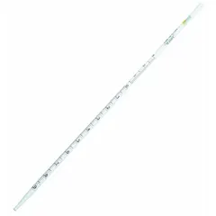 Sterile, plastic serological pipette with 1 mL capacity and 0.01 mL graduation increments. Individually wrapped for single-use applications requiring precise liquid measurement and transfer in laboratory settings.