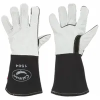 Welding Gloves: Straight Thumb, Gauntlet Cuff, Std, White Cowhide, Caiman® 1504, L Glove Size, 1 PR (MPN 1504-1)