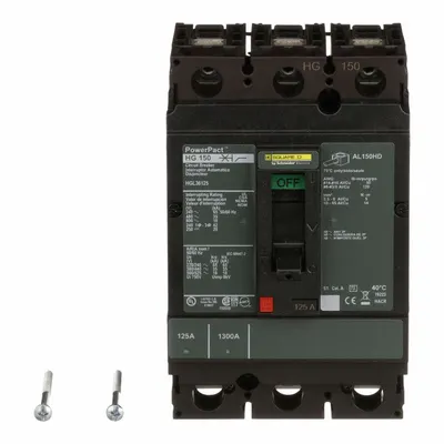 SQUARE D Molded Case Circuit Breaker: 125 A Amps, 65kA at 240V AC, Fixed, Line/Load Lug - H-Frame Square D Molded Case Circuit Breakers