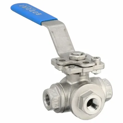 BONOMI Manual Three-Way Ball Valve: 1/4 in, CF8M Stainless Steel, T Flow - T-Port Stainless Steel Ball Valves