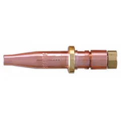 Size 5 cutting tip for handheld torches, designed for use with acetylene. Suitable for cutting steel thicknesses from 5 in to 6 in. Commonly used in metal fabrication, maintenance, and repair operations.