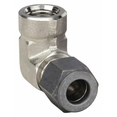 PARKER Compression Fitting Elbow: 3/8 in OD x 1/2 in Pipe Fitting Size - Single-Ferrule Stainless Steel Fittings