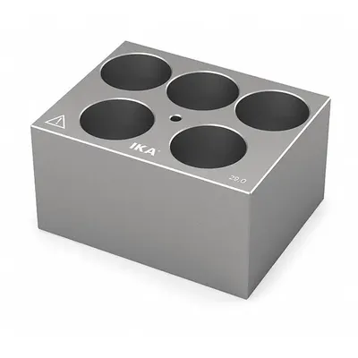 IKA Dry Block: Anodized Aluminum, 3 3/4 in Overall Wd, 3 in Overall Lg, 5 Wells - Dry Bath Blocks