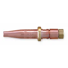 Size 0 cutting tip from the SC12 Series, designed for machine torch use with acetylene. Suitable for cutting mild steel in thicknesses from 1/4 in to 3/8 in. Commonly used in automated or mechanized cutting operations.