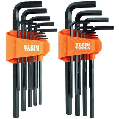 KLEIN TOOLS: 16 or More Pieces, L, Metric and SAE, Std End, Long, 22 Pieces - L-Shaped Hex Key Sets