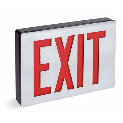 LITHONIA LIGHTING Exit Sign: Emergency Battery Backup, LED, Black, Red, 2 Faces, Ceiling - Aluminum Lighted Exit Signs