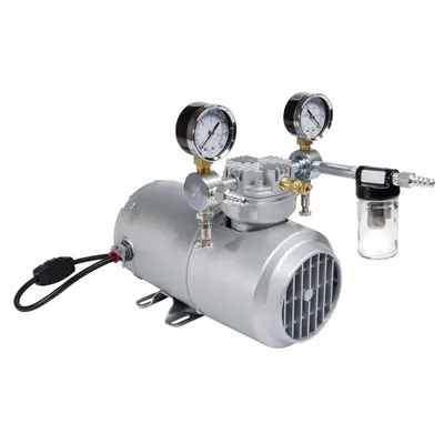 GAST Piston Air Compressor: 0.166 hp, 1 Phase, 115V AC, 100 psi Max Continuous Pressure - Reciprocating Piston Compressor/Vacuum Pumps