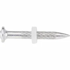 Pack of 100 pins for use with powder-actuated tools. Features an 8 mm head diameter and 5/32 in shank diameter. Suitable for fastening materials to concrete or masonry.