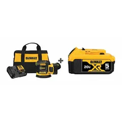 This 20 V cordless disc sander features a 5-inch diameter pad with a 3/32-inch orbit for smooth finishing. The palm grip design offers control for detail work and general surface preparation on wood, metal, and painted surfaces. Part of the DEWALT 20 V MAX system, it provides cordless convenience.