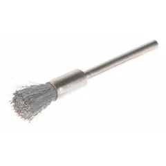 This light-cleaning brush from WEILER is designed for deburring and surface finishing on carbon steel. With a 1/4 in diameter and 0.005 in fill diameter, it is suited for precision work in confined areas. The crimped steel fill provides effective cleaning action. The 1/8 in shank fits standard rotary tools.