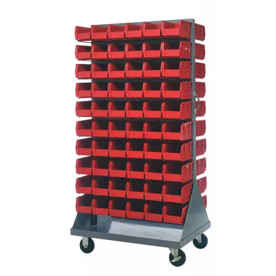 QUANTUM STORAGE SYSTEMS Mobile Louvered Floor Rack: 36 in x 24 in x 72 in, 120 Bins Included - Vertical Mobile Louvered Racks with Bins