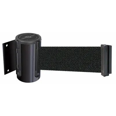 TENSABARRIER Retractable Belt Barrier: Fixed Mounting Plate, 13 ft Belt Lg, Pattern - Wall-Mount Retractable Belt Barriers