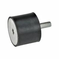 Cylindrical vibration isolator with male x female connection. Natural rubber body absorbs shock and reduces noise transmission. Used to dampen mechanical vibration in industrial equipment such as pumps, compressors, and conveyors