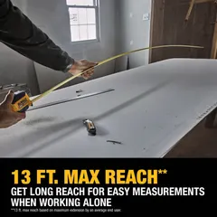 25 ft standard (inch) tape measure with SAE markings in 1/16 in increments and feet. Features a magnetic single hook tip, finger brake, manual lock, and a black plastic body with rubberized grip. Suitable for measuring tasks in construction, framing, and general contracting where single-user operation and attachment to metal surfaces are needed.
