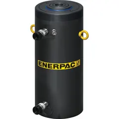 Double-acting hydraulic ram with 300 ton nominal capacity and 2 in nominal stroke. Steel construction. Used for high-force lifting, pressing, and structural alignment in industrial applications.