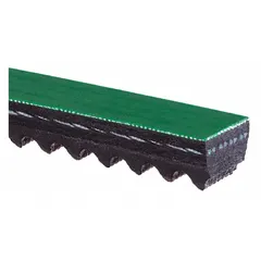 Cogged V-belt with 38° angle and aramid reinforcing cord. HC50 trade size. Used in automotive drive systems for high torque transmission, such as serpentine and accessory drive applications.