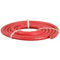 This WESTWARD jumper cable features a 2/0 gauge wire with a red jacket, 120-inch length, and a 190 A maximum current rating. Designed for cut-to-length installation, it is used for jump-starting vehicles and heavy equipment by connecting a dead battery to a live power source