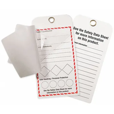 GHS SAFETY Tag: Synthetic, Rectangle, 6 in Ht, 3 in Wd, Indoor/Outdoor, English, 25 Tags