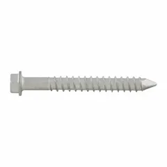 Hex-head screw anchor with 7/32 in diameter and 1 3/4 in overall length. Made from 410 stainless steel with Stalgard® corrosion-resistant finish. Supplied in a 100-pack. Suitable for fastening into masonry or concrete in industrial settings.