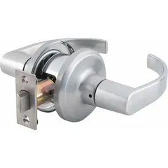 This BEST passage lever lockset is designed for interior doors where locking is not required, such as hallways, closets, or restroom entrances. It features a Summit style lever with a satin chromium-plated zinc finish, is ADA compliant, and conforms to ANSI F75 function code.