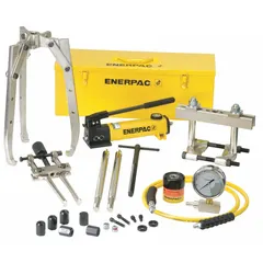 Hydraulic ram puller set with a 36 ton cylinder nominal capacity. Includes a hand pump and hose for operation. Used for heavy-duty pulling applications such as removing bearings, gears, and pulleys in industrial maintenance.