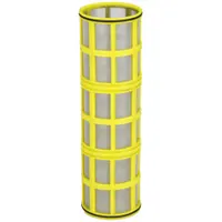 This AMIAD replacement inline strainer screen features 155 mesh stainless steel construction for effective particulate filtration. The yellow-colored screen is designed for use in AMIAD strainer systems, protecting downstream equipment by trapping debris in water or process fluid applications