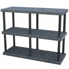 This fixed press-fit stationary shelving unit features a plastic frame and three shelves made of corrosion-resistant High Density Polyethylene. Overall dimensions are 66 in wide by 24 in deep with a 51 in overall height. Suitable for storage in environments where moisture, chemicals, or washdowns are present.