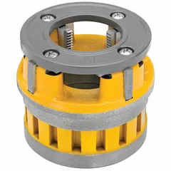 Die head for handheld pipe threaders, designed for 1 1/4 in pipe. Cuts NPT threads with right-hand orientation. Constructed from high-speed steel for use in threading steel pipe for plumbing and piping systems.