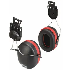 Passive earmuffs designed for mounting on slotted front-brim hard hats. Feature rigid ABS cups with PVC cushions and dual-color ear cups. Provide 18 dB noise reduction for general-purpose hearing protection in industrial environments.