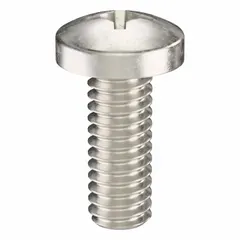 Pan head machine screw with #8-32 thread, 7/16 in length, made from 18-8 stainless steel with a plain finish. Features a Phillips drive with #2 drive size. Supplied in a 50-piece pack. Used for fastening metal parts in machinery, electrical enclosures, and equipment assemblies.