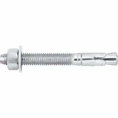 Zinc-plated steel wedge anchors for fastening into solid concrete. Each anchor has a 1/2 in diameter, 1/2"-13 thread size, and 3 3/4 in thread length. Supplied in a 50-pack.