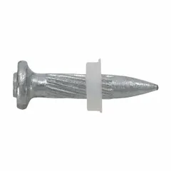 Pack of 100 pins for powder-actuated tools. Features a 5/32 in shank diameter, 8 mm head diameter, and 7/8 in overall length. Used for fastening materials such as steel or wood to concrete and masonry in construction and industrial applications.