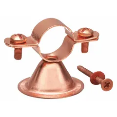 Bell hanger for supporting vertical runs of 1 in pipe or tubing with a maximum outside diameter of 1 5/16 in. Constructed from copper-plated steel for corrosion resistance in plumbing, HVAC, and mechanical systems. Suitable for securing pipe in commercial and industrial installations.