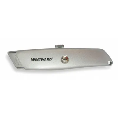 WESTWARD Utility Knife: 6 in Overall Lg, Steel Std Tip, Plain, Silver - Retracting Utility Knives