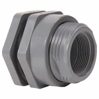 This CPVC through-wall fitting from HAYWARD features 1/2-inch female socket connections on both the inside and outside. It is used for creating a secure, leak-resistant connection through a tank wall in fluid-handling systems