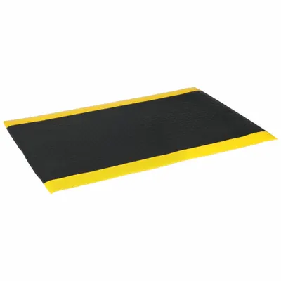 NOTRAX Antifatigue Mat: Diamond Plate, 2 ft x 6 ft, 1/2 in Thick, Black with Yellow Border - Wear-Resistant Antifatigue Mats