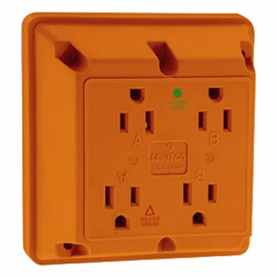 LEVITON Plugs and Receptacles: Hospital Grade, Quad, 5-15R, Orange, 125V AC, 15 A - General Purpose Receptacles
