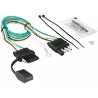 This T-Connector provides a 4-way flat electrical connection between a towing vehicle and trailer for lighting functions such as turn signals, brake lights, and taillights. It features PVC construction with 16 gauge wire and is suitable for both vehicle and trailer use in light-duty trailer applications