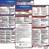 This poster set displays required federal and Washington state labor law notices in English. The plastic construction is suitable for wall mounting in workplaces to meet posting regulations. Dimensions are 30 in x 24 in