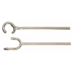 This claw valve wheel wrench is made of aluminum bronze with a natural finish. It has an overall length of 21 1/2 inches and is designed for operating valve wheels in industrial settings where non-sparking tools are required.
