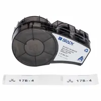 Thermal transfer precut label roll cartridge for M210-LAB printer series. Contains 91 labels of 3/4 in x 1 1/2 in, made from halogen-free acrylic with permanent adhesive. Suitable for industrial identification and asset labeling applications