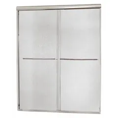 This double-sliding shower door is designed for residential and light-commercial bathroom enclosures. It features rain tempered glass and fits openings with a minimum width of 56 inches and a maximum of 60 inches, with an overall height of 72 inches.