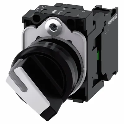 Siemens Selector Switch: 22 mm Panel Mounting Size, 2 Positions, Short Lever, 1NO - Illuminated Selector Switches