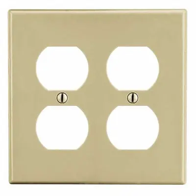 HUBBELL Wall Plate: Duplex Outlet, 2 Gang, Ivory - General Purpose Wall Plates