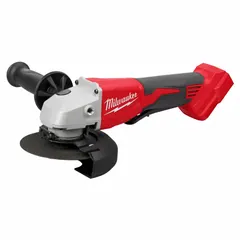This Milwaukee M18™ cordless angle grinder operates on 18V DC and features a brushless motor for efficient performance. It accepts 5 in and 4-1/2 in wheels, with a barrel grip and standard head design. Overload protection helps safeguard the tool during heavy grinding and cutting tasks on metal and masonry.