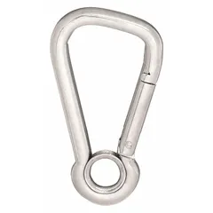 This load rated spring snap features a solid gate and stainless steel construction. With a working load limit of 230 lb, it is suitable for non-lifting applications such as securing ropes or chains in rigging or tethering setups.