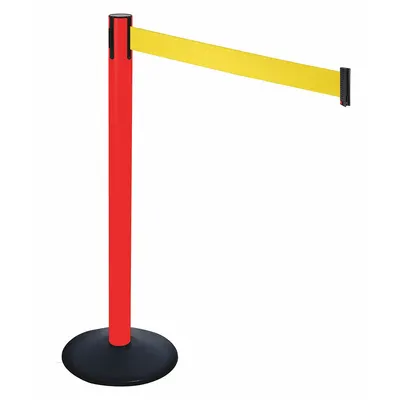 RETRACTA-BELT Barrier Post with Belt: Yellow, No Pattern, No Legend, 10 ft Belt Lg - Solid-Color Retractable Belt Post Barriers